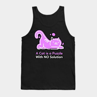 A Cat is a Puzzle With NO Solution - Purple White Tank Top